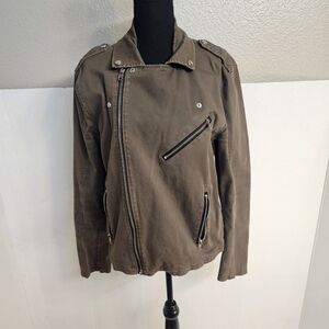 Rue21 Mens Brown Moto Jacket Asymmetrical Zipper Sz Large Biker Style Utility